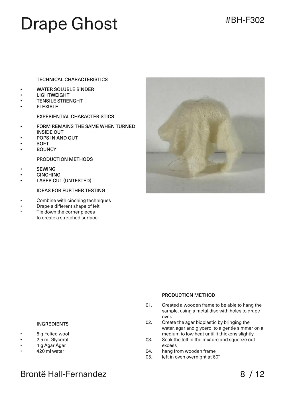 A small, organic-shaped prototype made of white bioplastic material, displayed on a light surface.